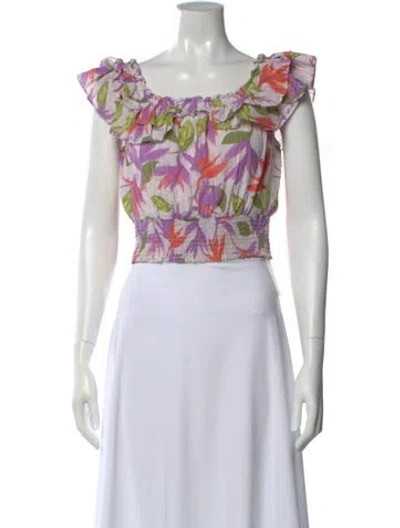 Pre-owned Ramy Brook Floral Print Off-the-shoulder Crop Top In Multi
