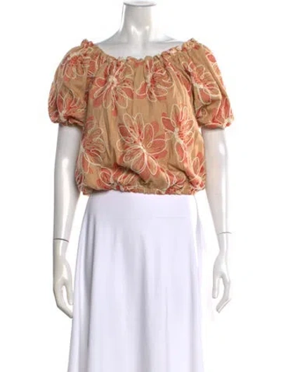 Pre-owned Ramy Brook Floral Print Off-the-shoulder Crop Top In Multi