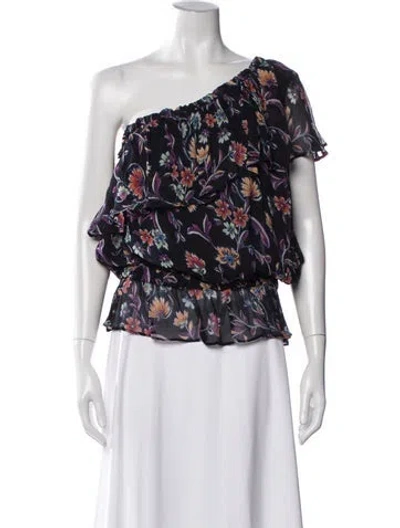 Pre-owned Ramy Brook Floral Print One-shoulder Blouse In Orange