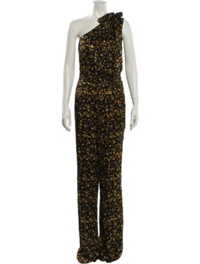 Pre-owned Ramy Brook Floral Print One-shoulder Jumpsuit In Black