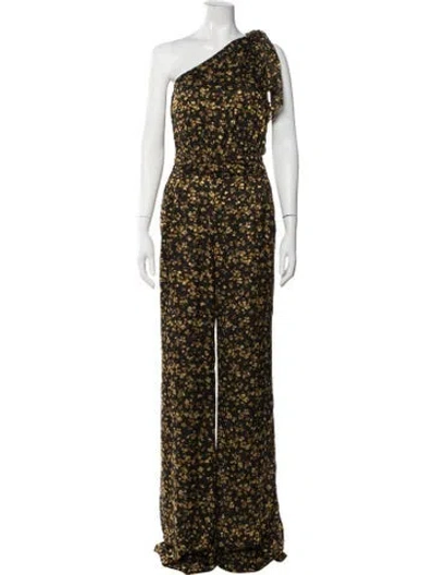 Pre-owned Ramy Brook Floral Print One-shoulder Jumpsuit In Black