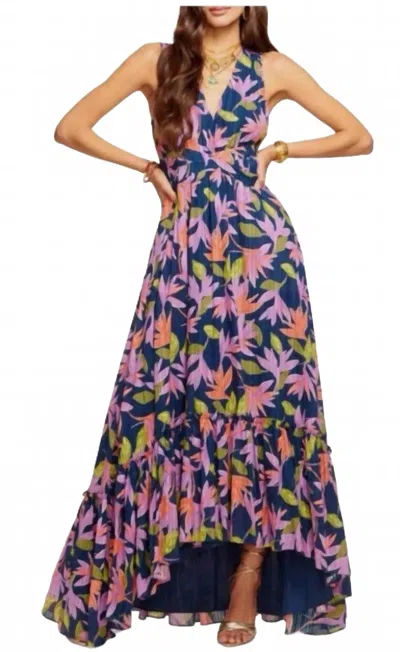 Ramy Brook Floral Print Pleated High Low Maxi Dress In Multicolor