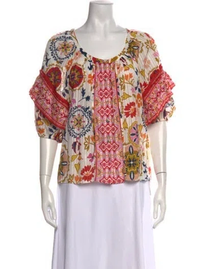 Pre-owned Ramy Brook Floral Print Scoop Neck Blouse In Multi