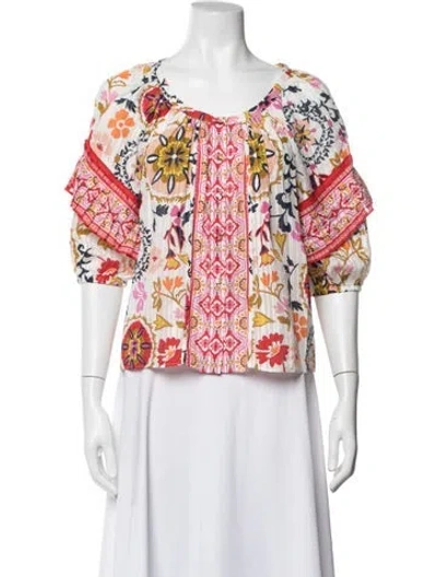 Pre-owned Ramy Brook Floral Print Scoop Neck Blouse In Multicolor