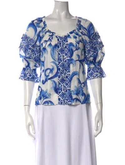 Pre-owned Ramy Brook Floral Print Scoop Neck Blouse W/ Tags In Blue