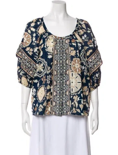 Pre-owned Ramy Brook Floral Print Scoop Neck Blouse W/ Tags In White
