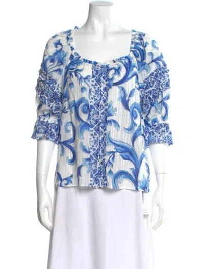 Pre-owned Ramy Brook Floral Print Square Neckline Blouse W/ Tags In Blue