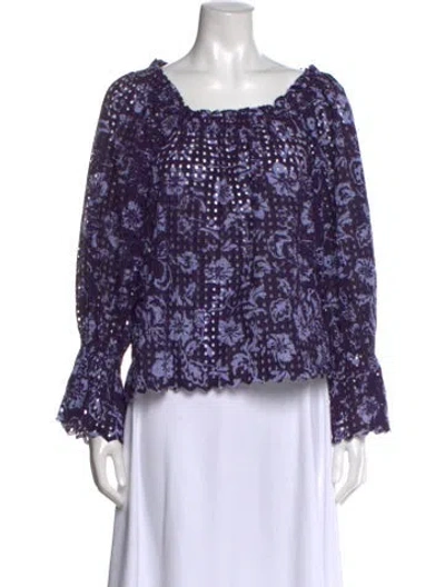 Pre-owned Ramy Brook Floral Print Square Neckline Blouse W/ Tags In Purple