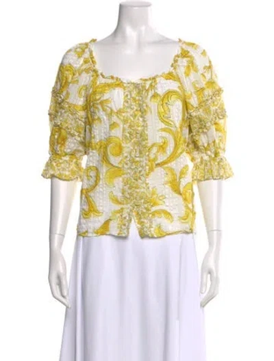 Pre-owned Ramy Brook Floral Print Square Neckline Blouse In Yellow