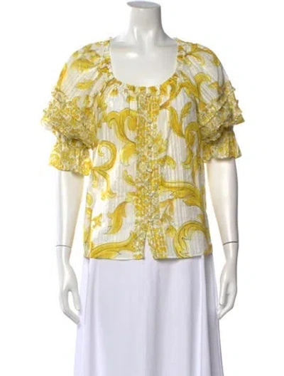 Pre-owned Ramy Brook Floral Print Square Neckline Blouse In Yellow