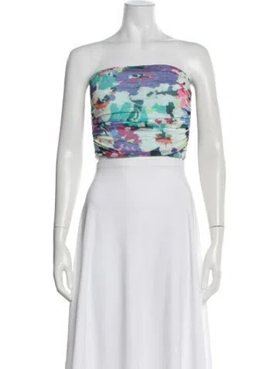 Pre-owned Ramy Brook Floral Print Strapless Crop Top W/ Tags In Multi