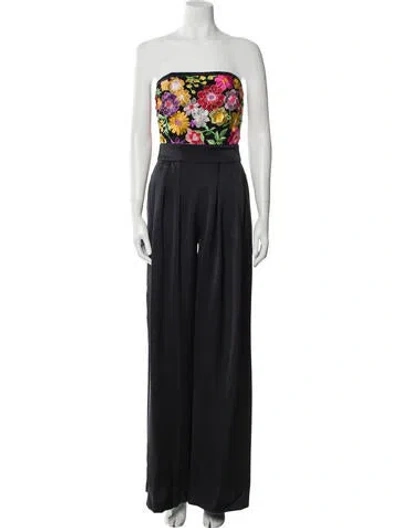 Pre-owned Ramy Brook Floral Print Strapless Jumpsuit In Black
