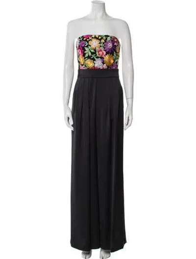 Pre-owned Ramy Brook Floral Print Strapless Jumpsuit In Black