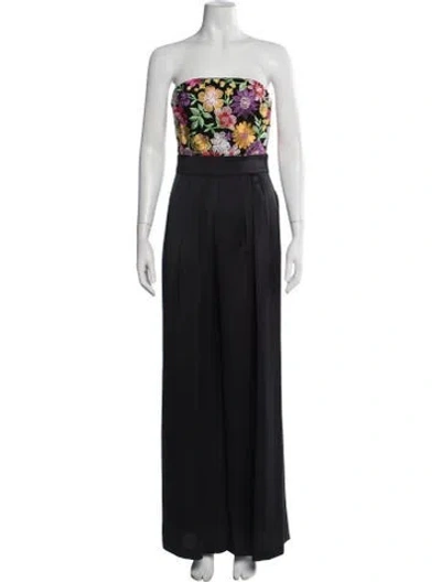 Pre-owned Ramy Brook Floral Print Strapless Jumpsuit In Black