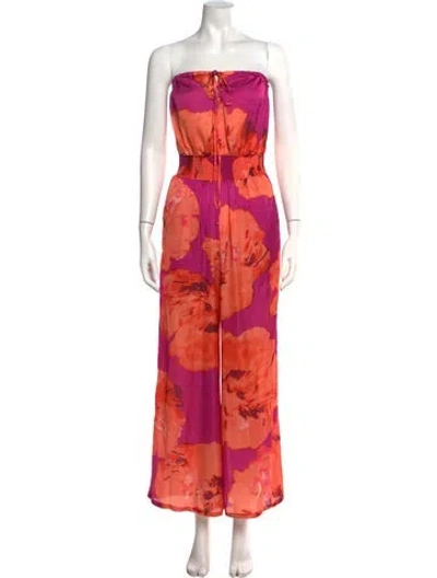 Pre-owned Ramy Brook Floral Print Strapless Jumpsuit In Orange