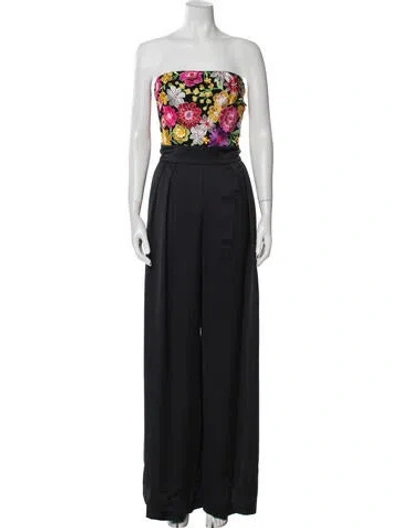 Pre-owned Ramy Brook Floral Print Strapless Jumpsuit W/ Tags In Black