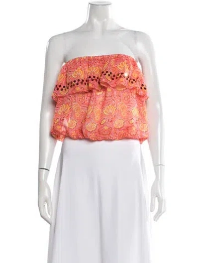 Pre-owned Ramy Brook Floral Print Strapless Top In Pink
