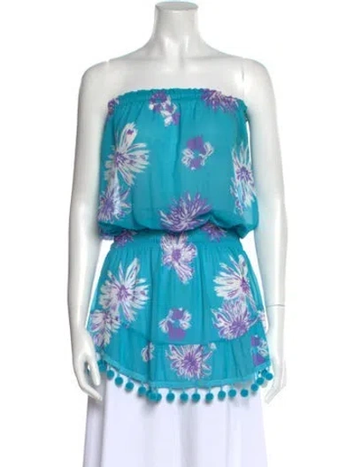 Pre-owned Ramy Brook Floral Print Strapless Tunic In Blue
