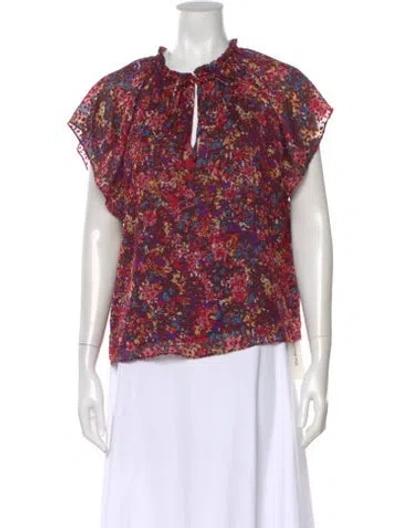 Pre-owned Ramy Brook Floral Print Tie Neck Blouse In Blue