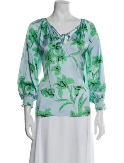 Pre-owned Ramy Brook Floral Print Tie Neck Blouse In Multi