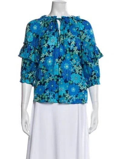 Pre-owned Ramy Brook Floral Print Tie Neck Blouse W/ Tags In Multi