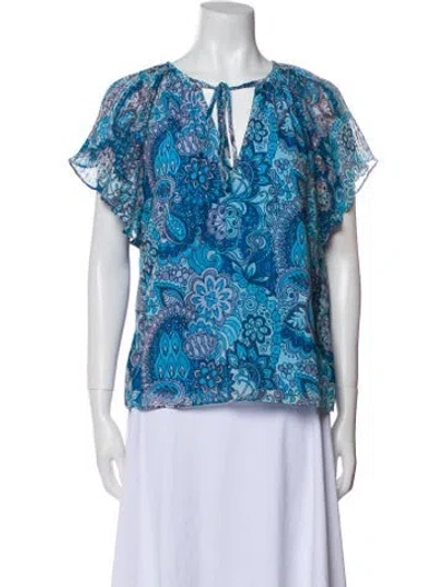 Pre-owned Ramy Brook Floral Print V-neck Blouse In Blue