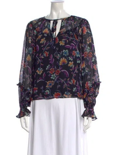 Pre-owned Ramy Brook Floral Print V-neck Blouse In Blue