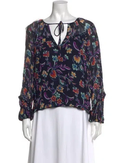 Pre-owned Ramy Brook Floral Print V-neck Blouse In Blue