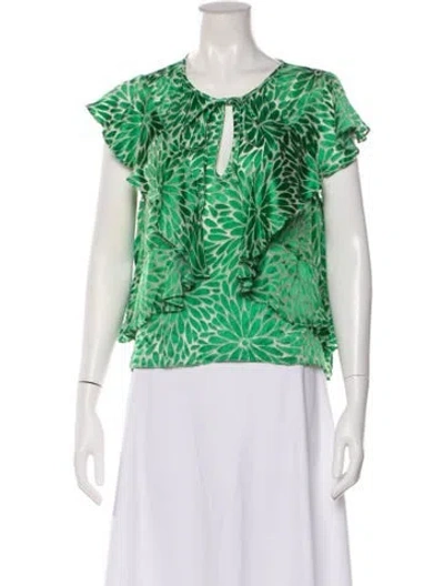 Pre-owned Ramy Brook Floral Print V-neck Blouse In Green