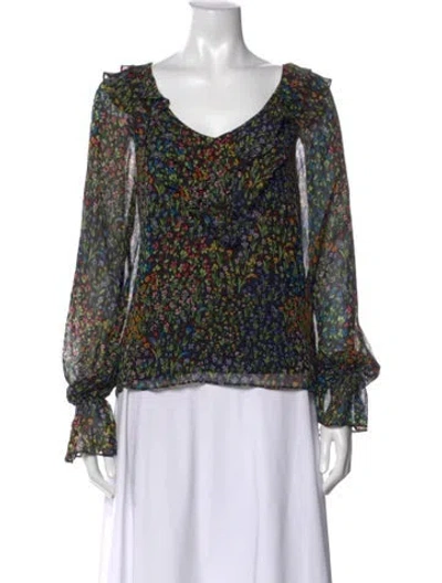 Pre-owned Ramy Brook Floral Print V-neck Blouse In Green