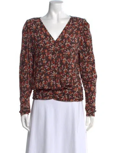 Pre-owned Ramy Brook Floral Print V-neck Blouse In Multi