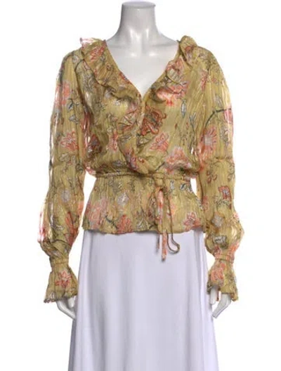 Pre-owned Ramy Brook Floral Print V-neck Blouse In Multicolor