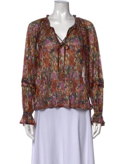 Pre-owned Ramy Brook Floral Print V-neck Blouse In Orange