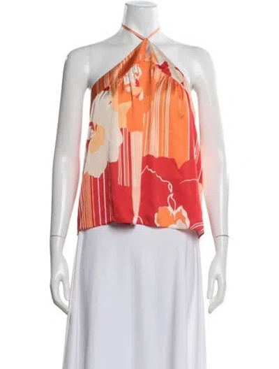 Pre-owned Ramy Brook Floral Print V-neck Blouse In Orange