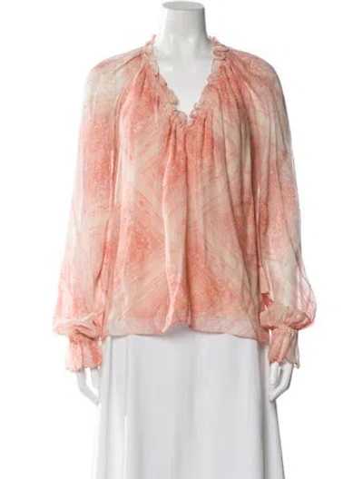 Pre-owned Ramy Brook Floral Print V-neck Blouse In Pink
