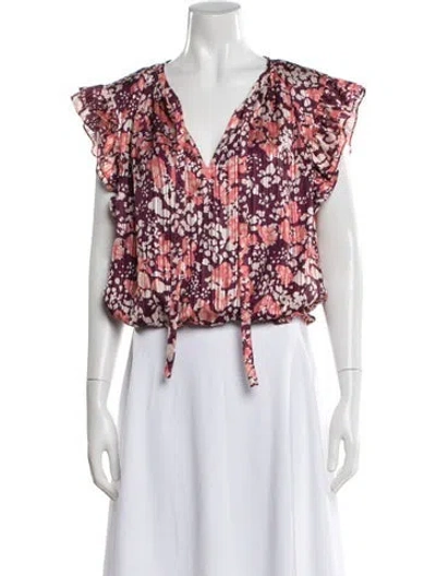 Pre-owned Ramy Brook Floral Print V-neck Blouse In Pink