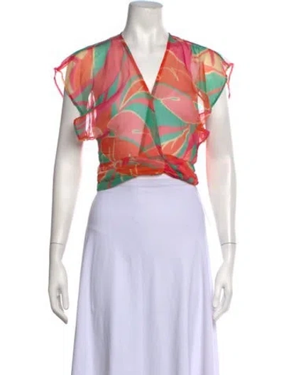 Pre-owned Ramy Brook Floral Print V-neck Blouse In Pink