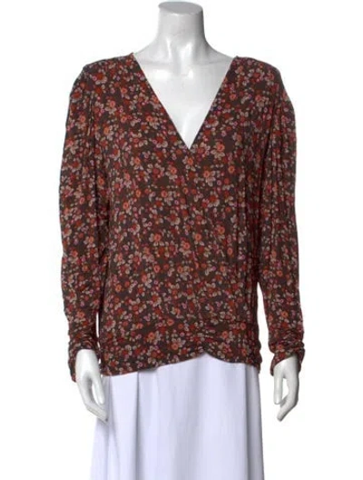 Pre-owned Ramy Brook Floral Print V-neck Blouse In Red