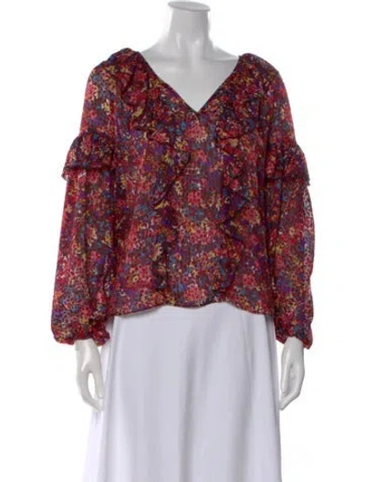 Pre-owned Ramy Brook Floral Print V-neck Blouse In Red