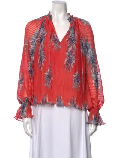 Pre-owned Ramy Brook Floral Print V-neck Blouse In Red