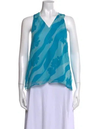 Pre-owned Ramy Brook Floral Print V-neck Blouse W/ Tags In Blue