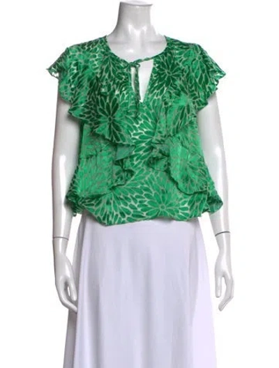Pre-owned Ramy Brook Floral Print V-neck Blouse W/ Tags In Green