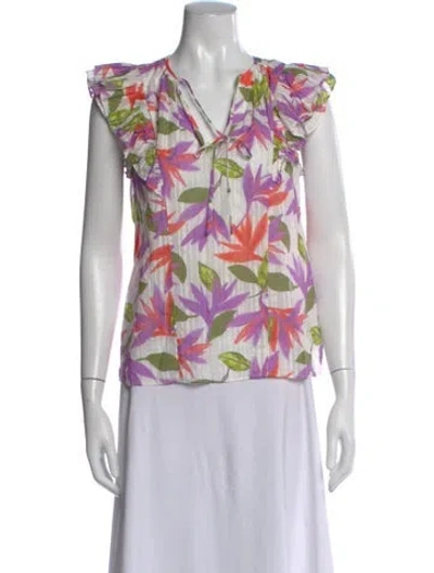 Pre-owned Ramy Brook Floral Print V-neck Blouse W/ Tags In Multi