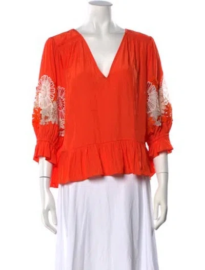 Pre-owned Ramy Brook Floral Print V-neck Blouse W/ Tags In Orange