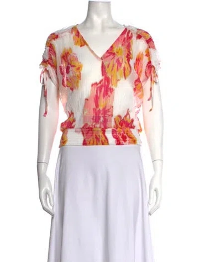 Pre-owned Ramy Brook Floral Print V-neck Blouse W/ Tags In Orange