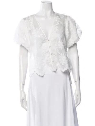 Pre-owned Ramy Brook Floral Print V-neck Blouse In White