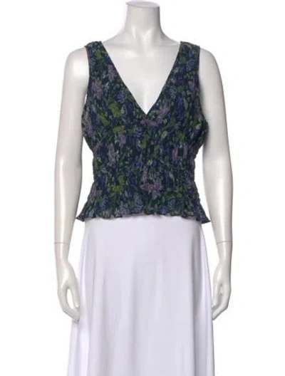 Pre-owned Ramy Brook Floral Print V-neck Crop Top In Purple