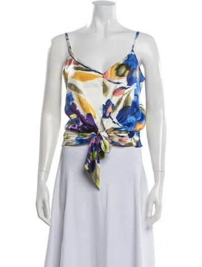 Pre-owned Ramy Brook Floral Print V-neck Crop Top In White