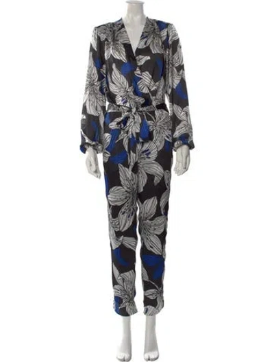 Pre-owned Ramy Brook Floral Print V-neck Jumpsuit In Black