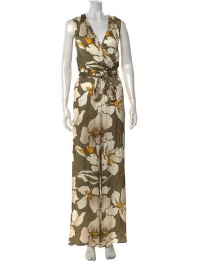 Pre-owned Ramy Brook Floral Print V-neck Jumpsuit W/ Tags In Neutrals